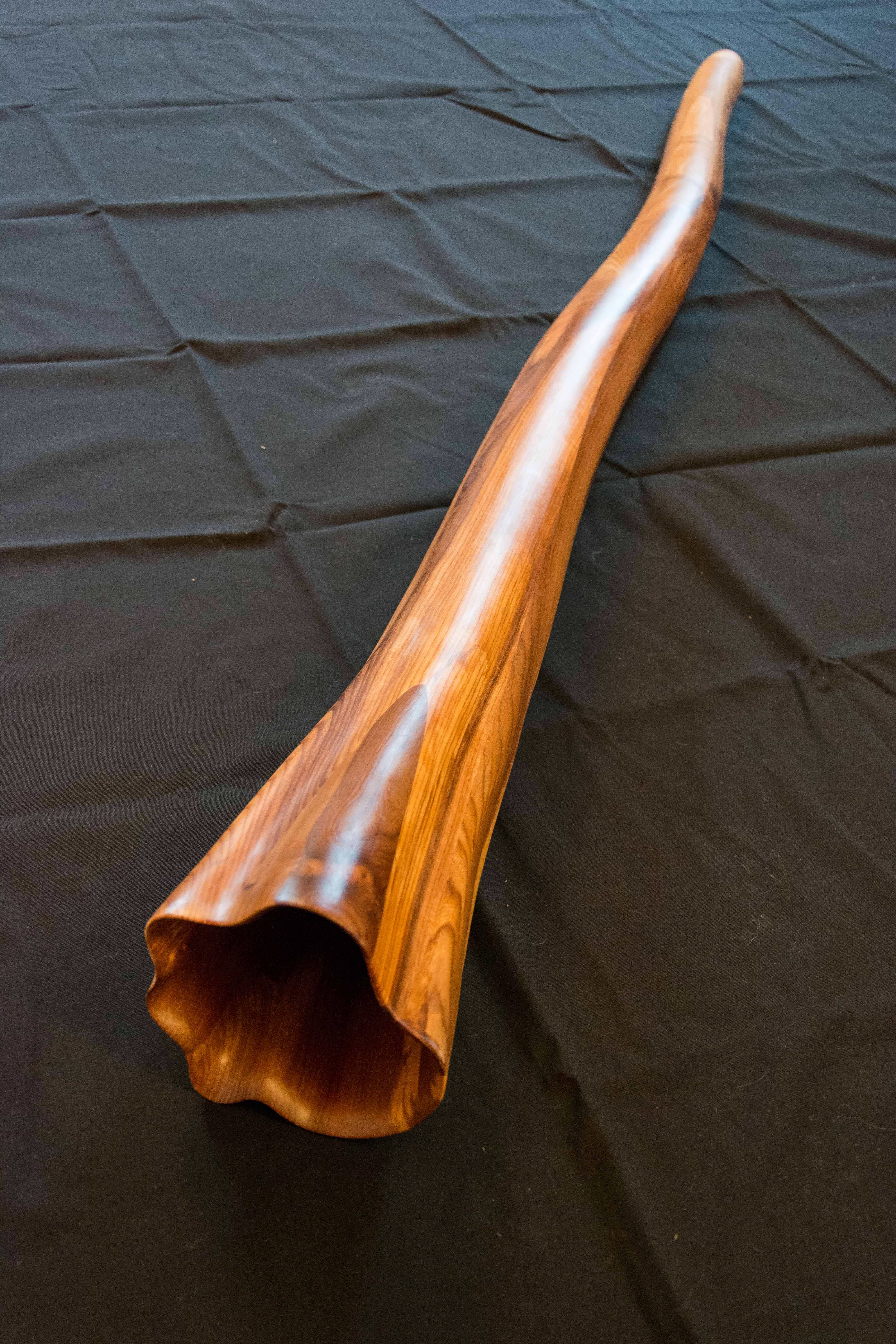 Didgeridoo nommé Wela, en Ré, légèrement courbé, fabriqué dans un magnifique bois d'orme